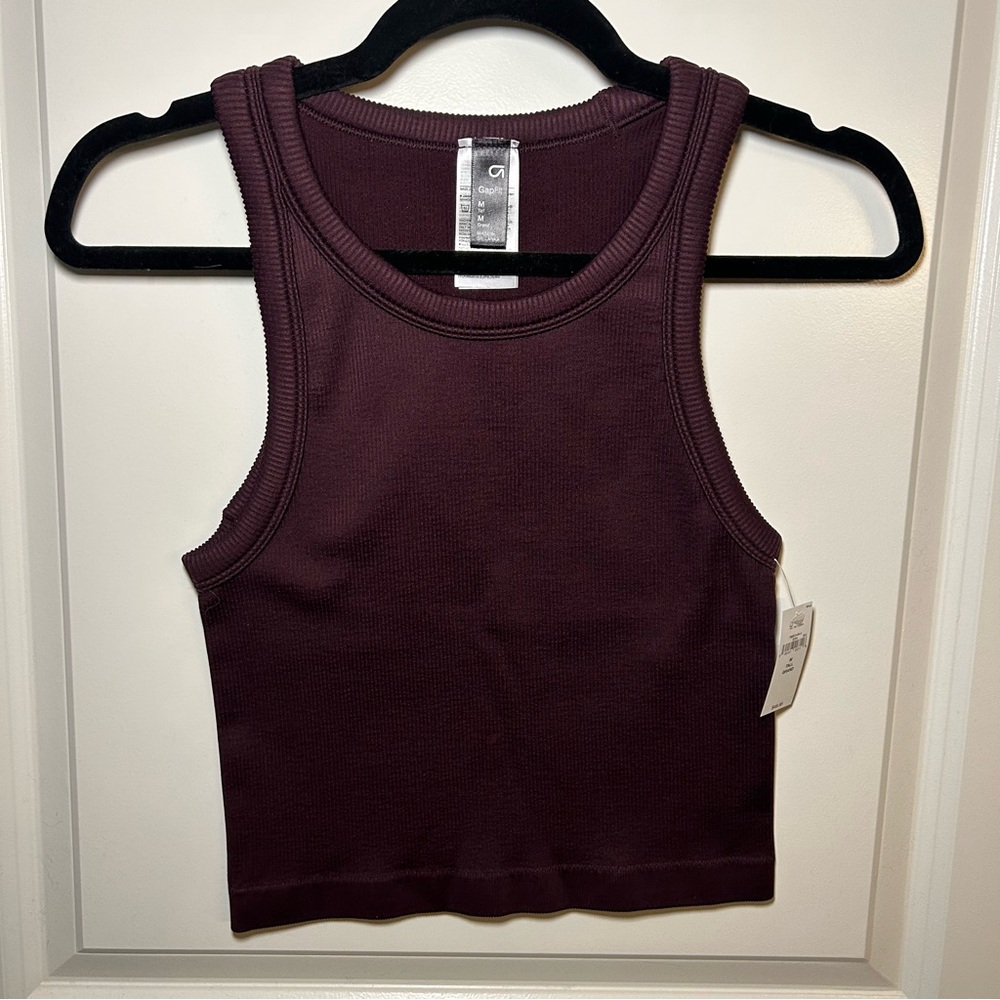 NWT Gap GapFit Seamless Rib Crop Halter Tank Top Deep Rich Purple Size M Tall - Picture 2 of 8